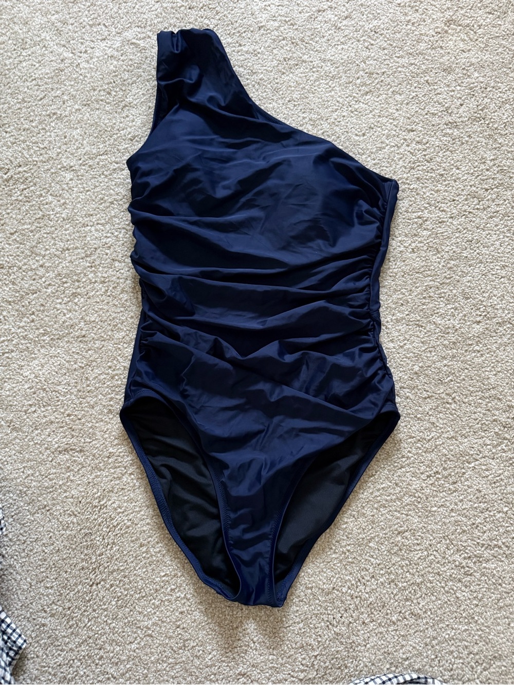 JCrew One-Shoulder Navy Ruched One-Piece Swimsuit